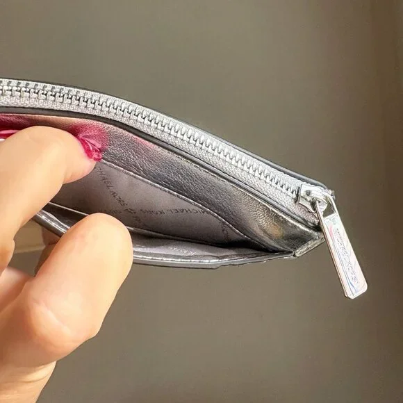 NWT Michael Kors Jet Set Crackled Metallic Leather Card Wallet / Coin Purse - Picture 4 of 8